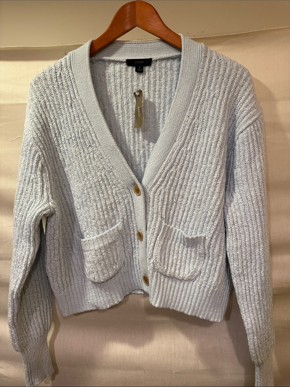 J. Crew Pale Blue Chunky Ribbed V-Neck Beach Cardigan